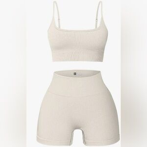 QQQ womens 2 piece ribbed exercise bra shorts outfit set